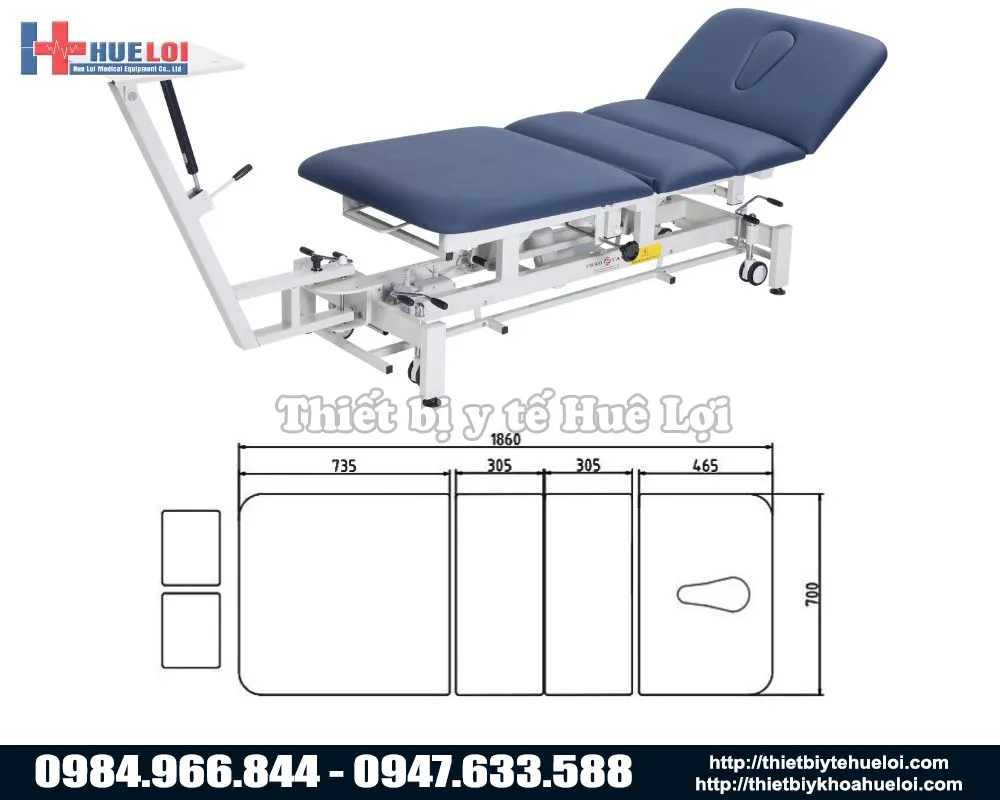 Kích thước giường kéo giãn cột sống lưng và cổ thế hệ mới