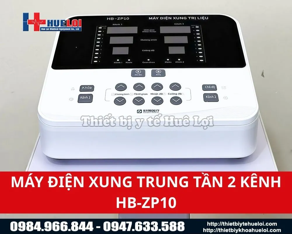 Máy điện xung trung tần cao cấp 2 kênh trị liệu độc lập kết hợp giao thoa hb zp10