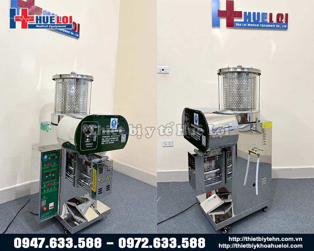 toàn cảnh của máy sắc thuốc và đóng túi tự động